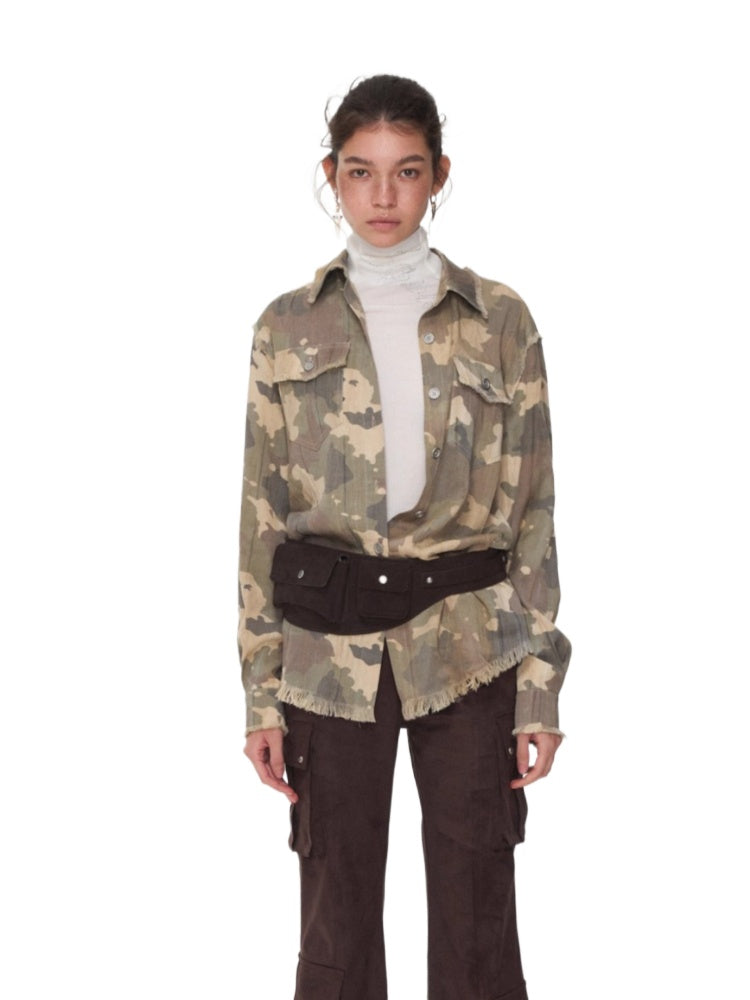 Camo Pleated Fringe Shirt