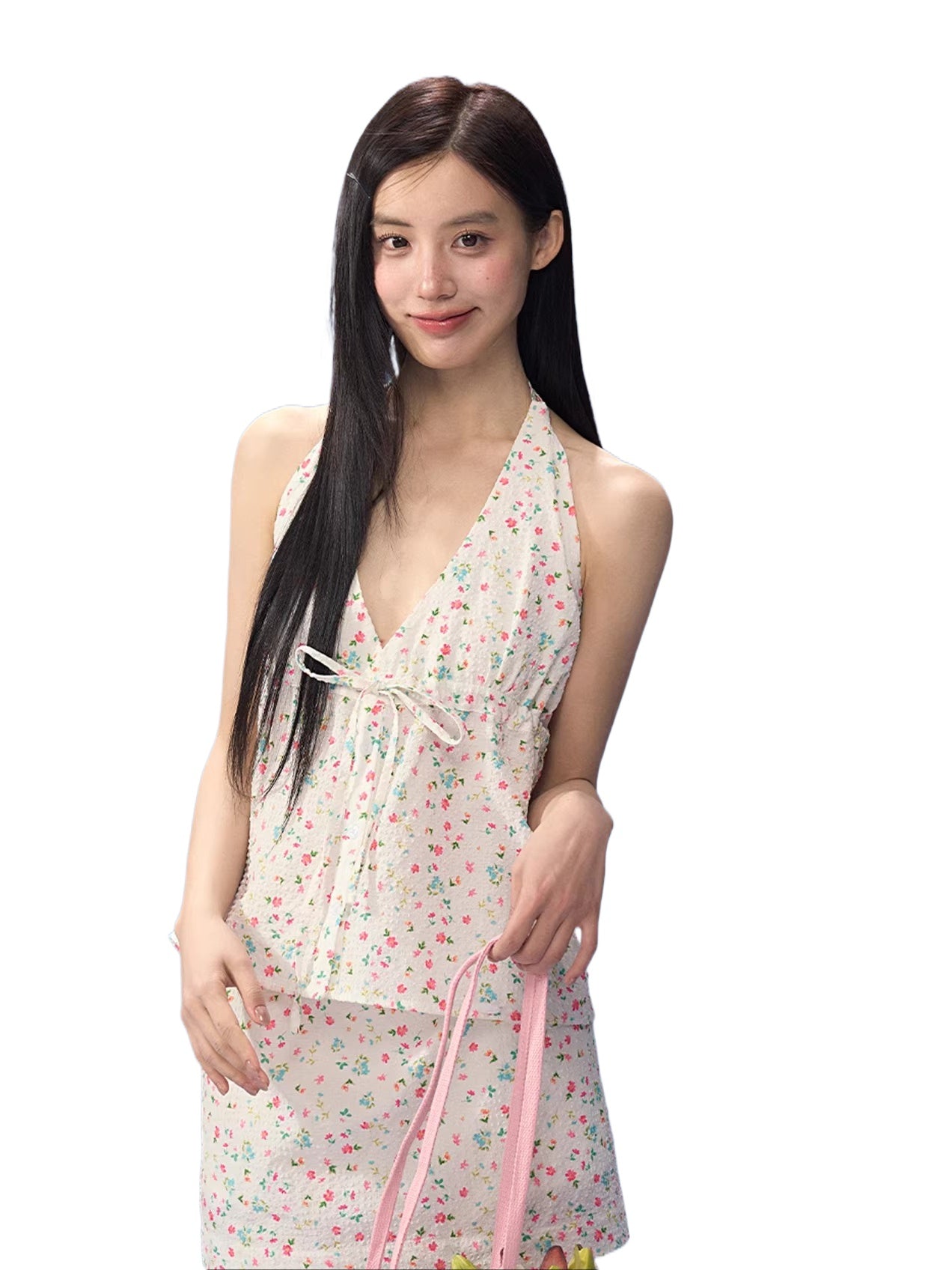 Floral Halter Tie Camisole & Skirt Set