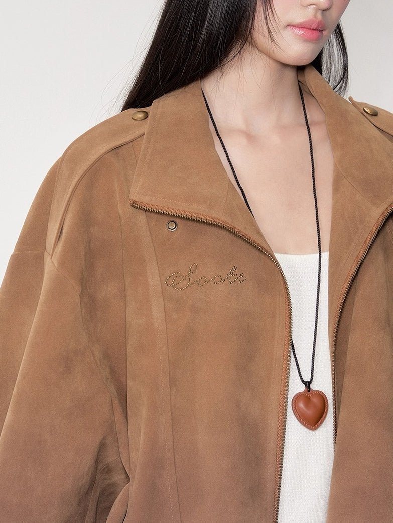 Brown Washed Suede Moto Jacket