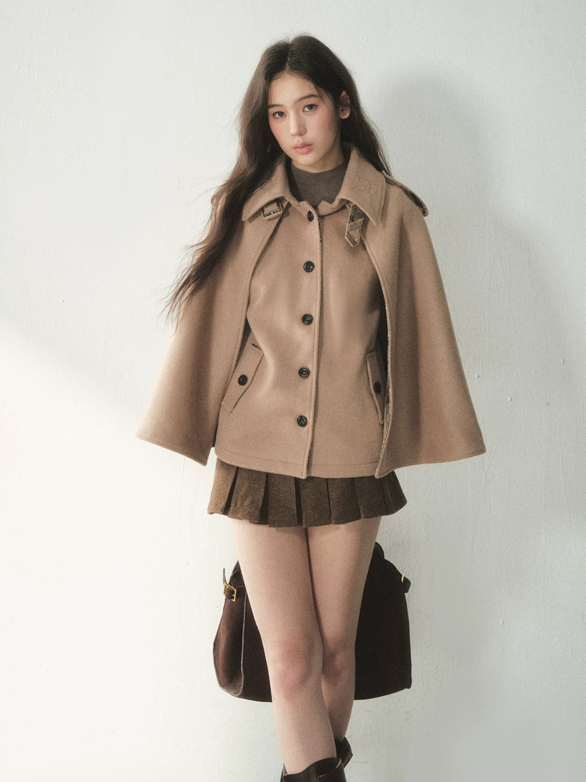 Vintage Plaid Panel Wool Cape Coat