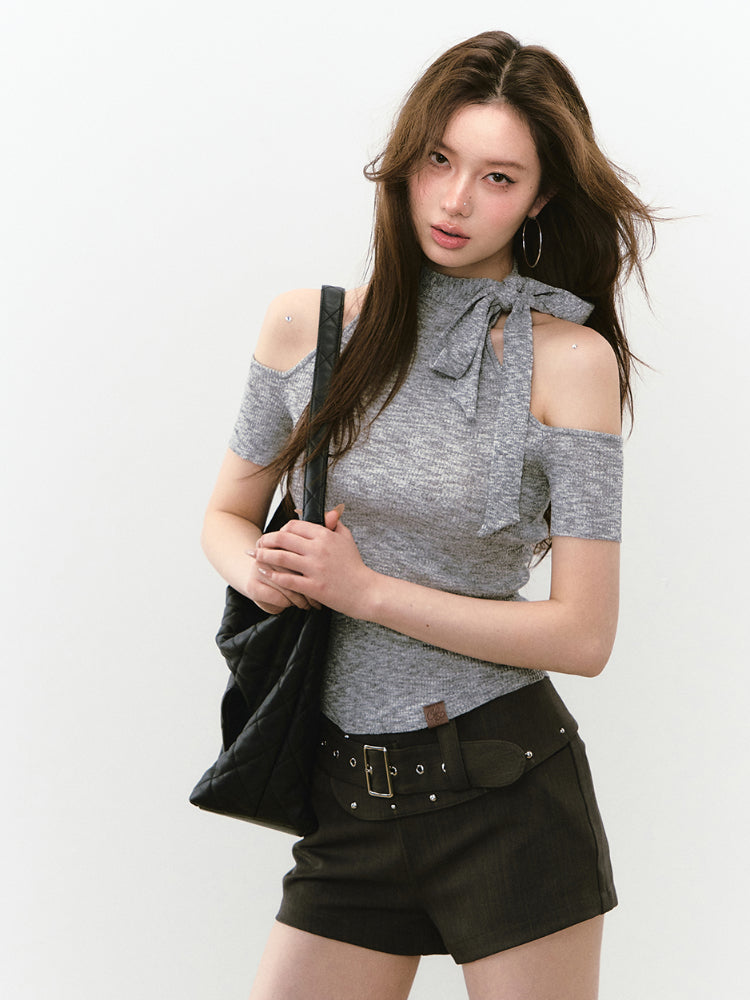 Chic Waist Belt Irregular Detail Shorts
