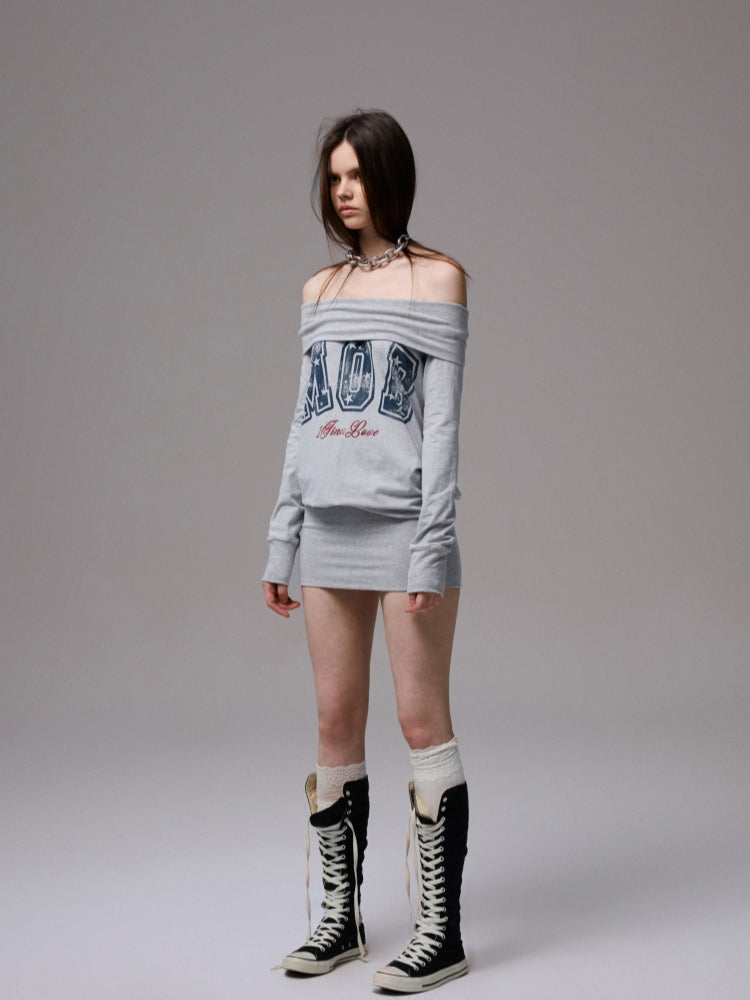 Off-Shoulder Printed Bodycon Dress