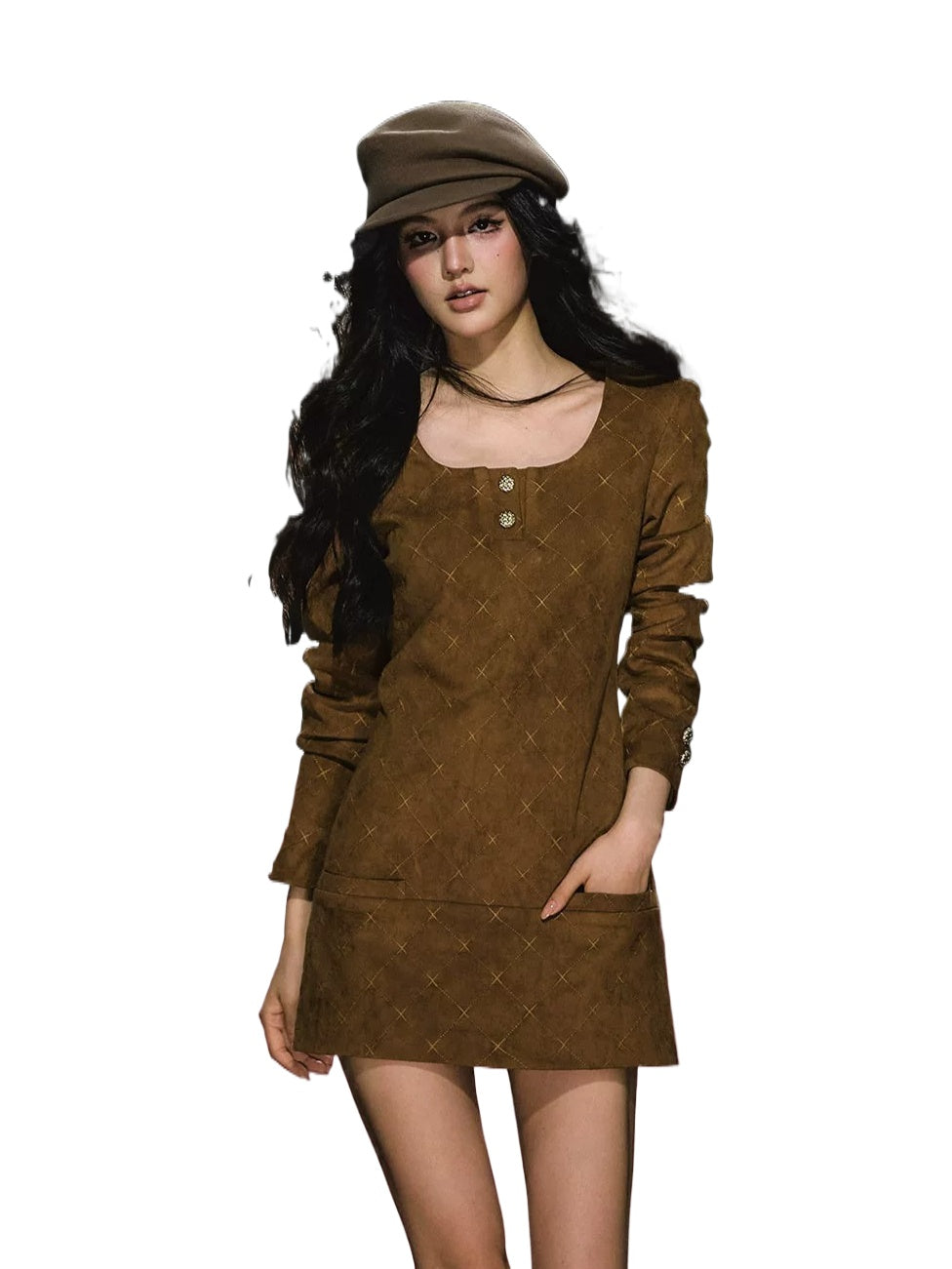 Suede Diamond Cinched Waist Dress
