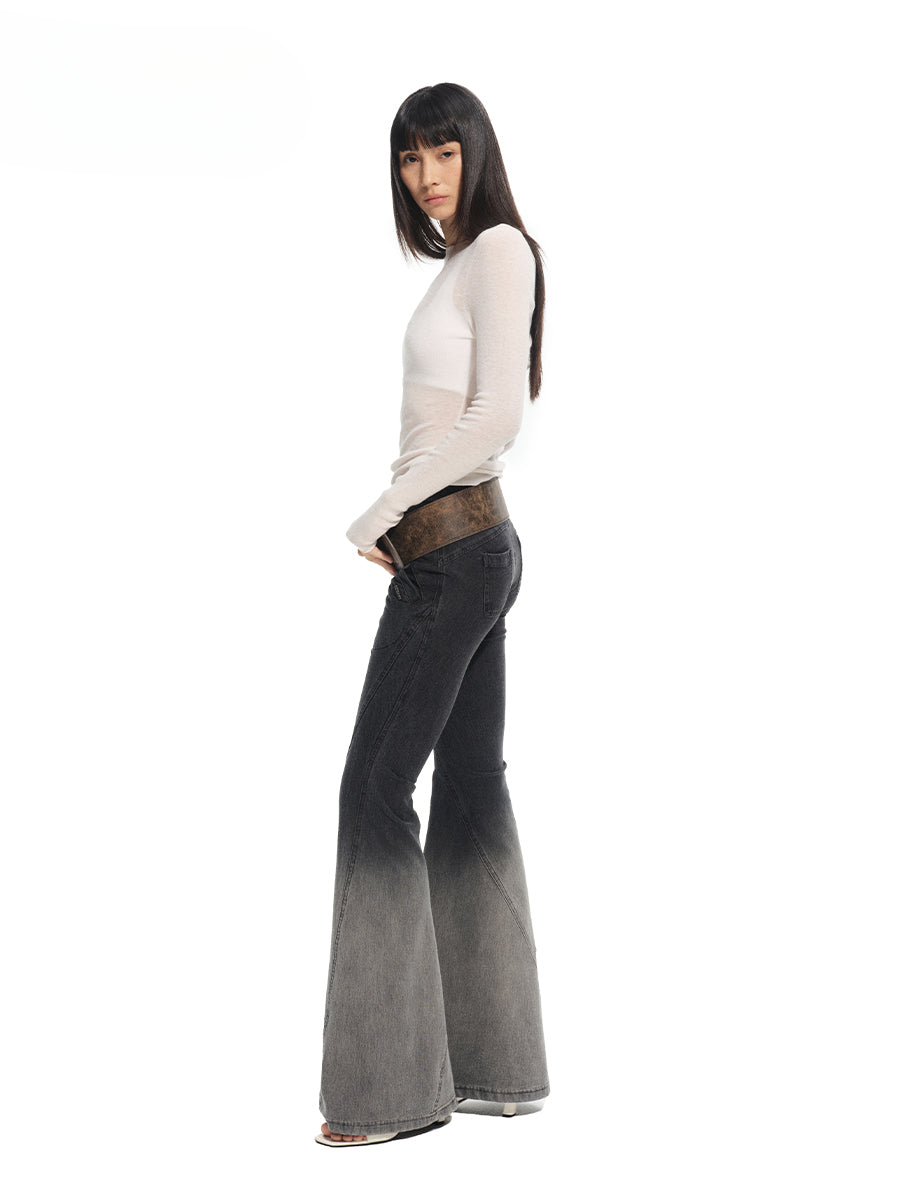 Twill Washed V-Waist Stretch Micro-flare Pants