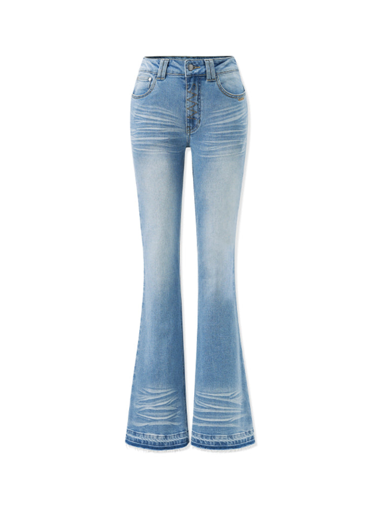 Washed Stretch Skinny Micro-flare Jeans