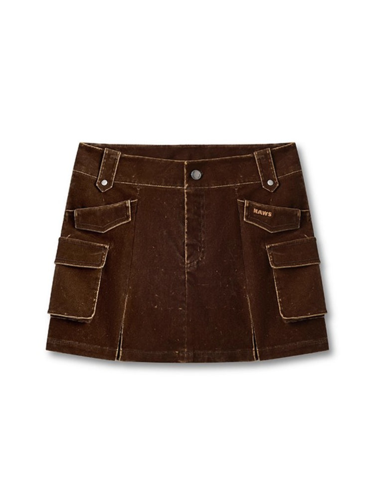 "Rose Series" Washed Denim Low-Rise Mini Skirt