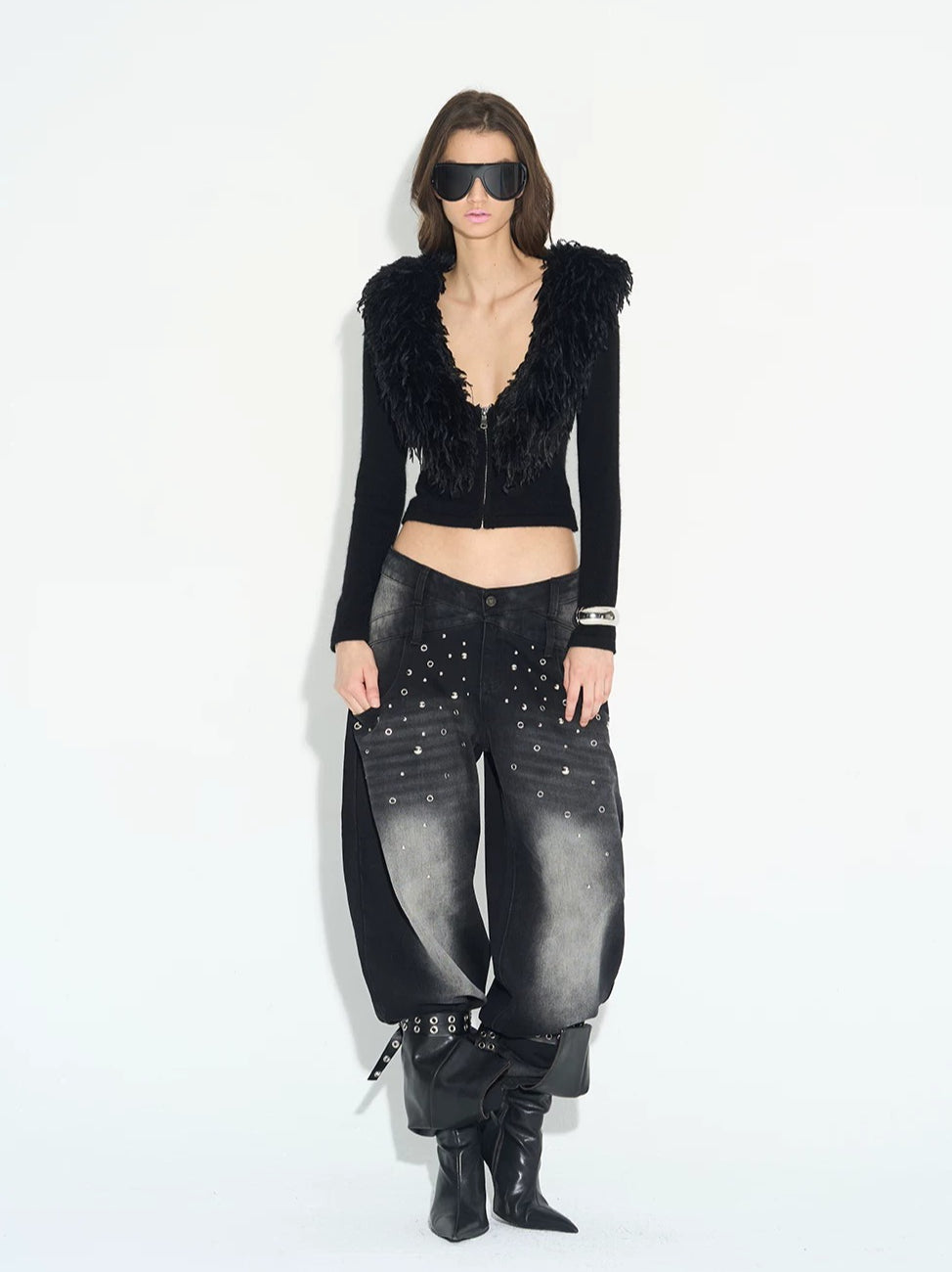 Fur Collar Zip Knit Jacket