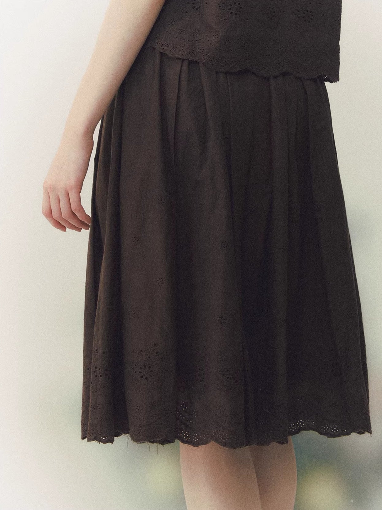 Brown Doll Collar Blouse & Skirt Set