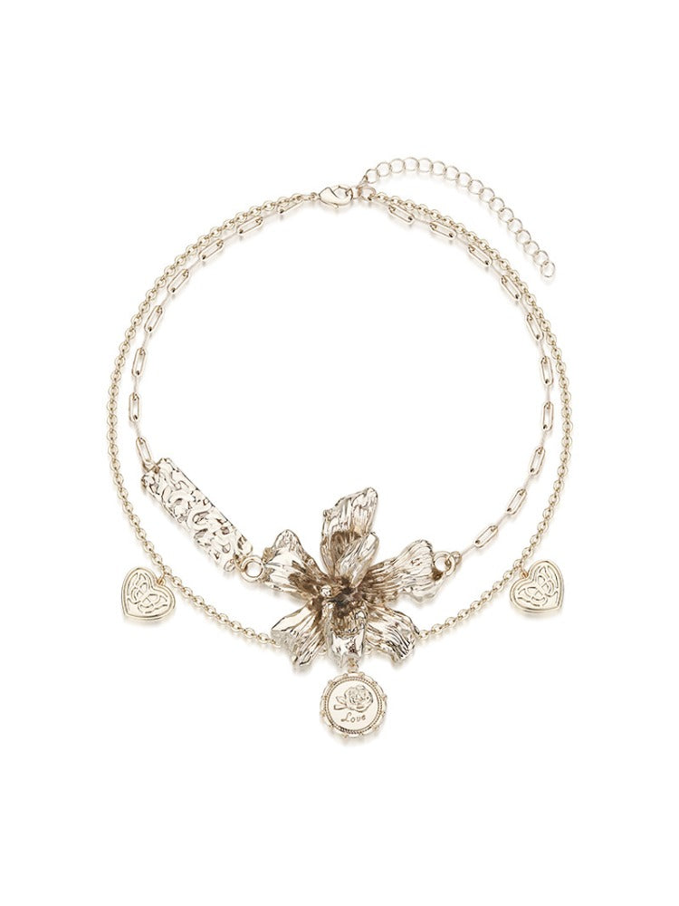 Metal Floral Layered Necklace