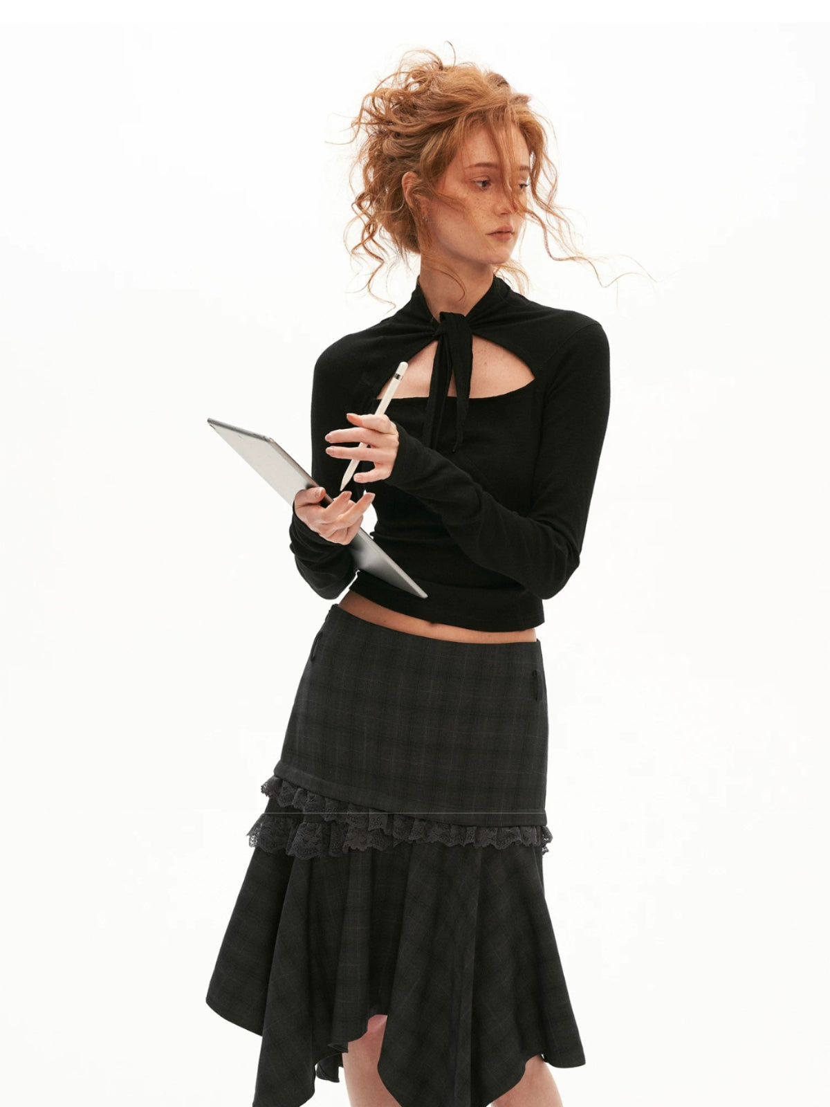 Cutout Lace-Up Fitted Long Sleeve Top