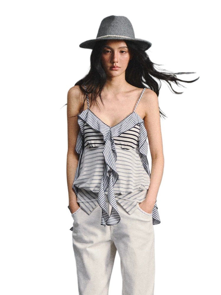 Navy Mesh Spliced Camisole Top
