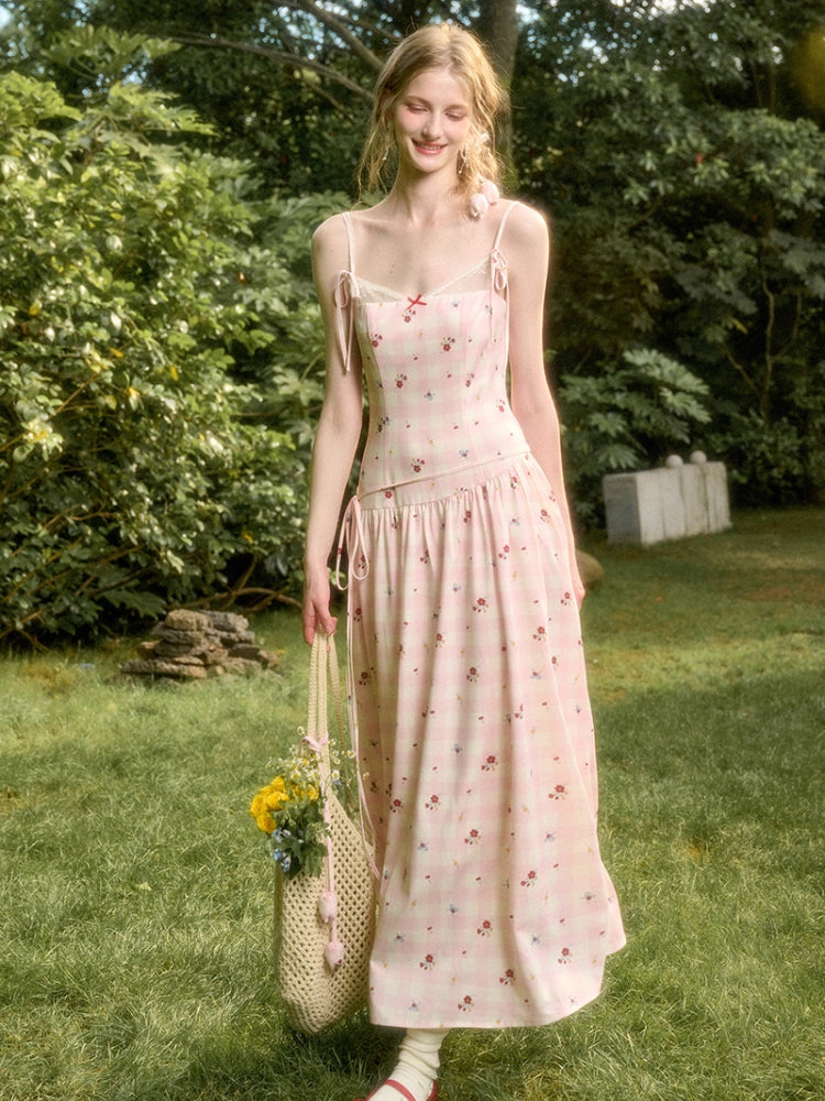 Pink Check Hand-Painted Print Dress