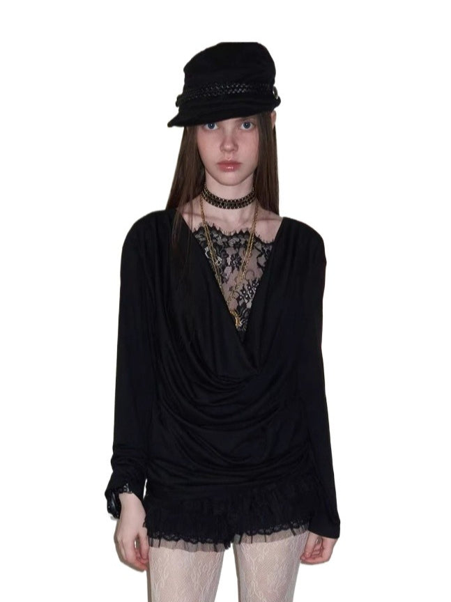 Lace Draped Neck Top