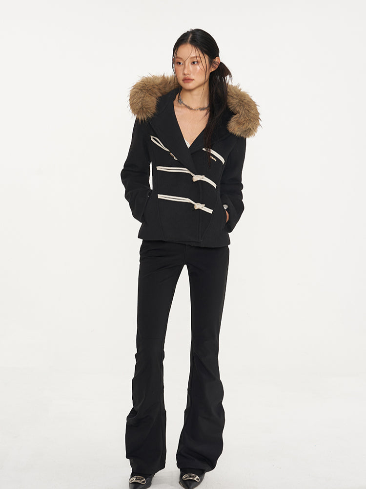 Black & Oatmeal Wool Toggle Coat