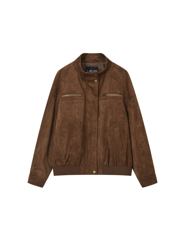 Barn-Style Suede Baseball Jacket