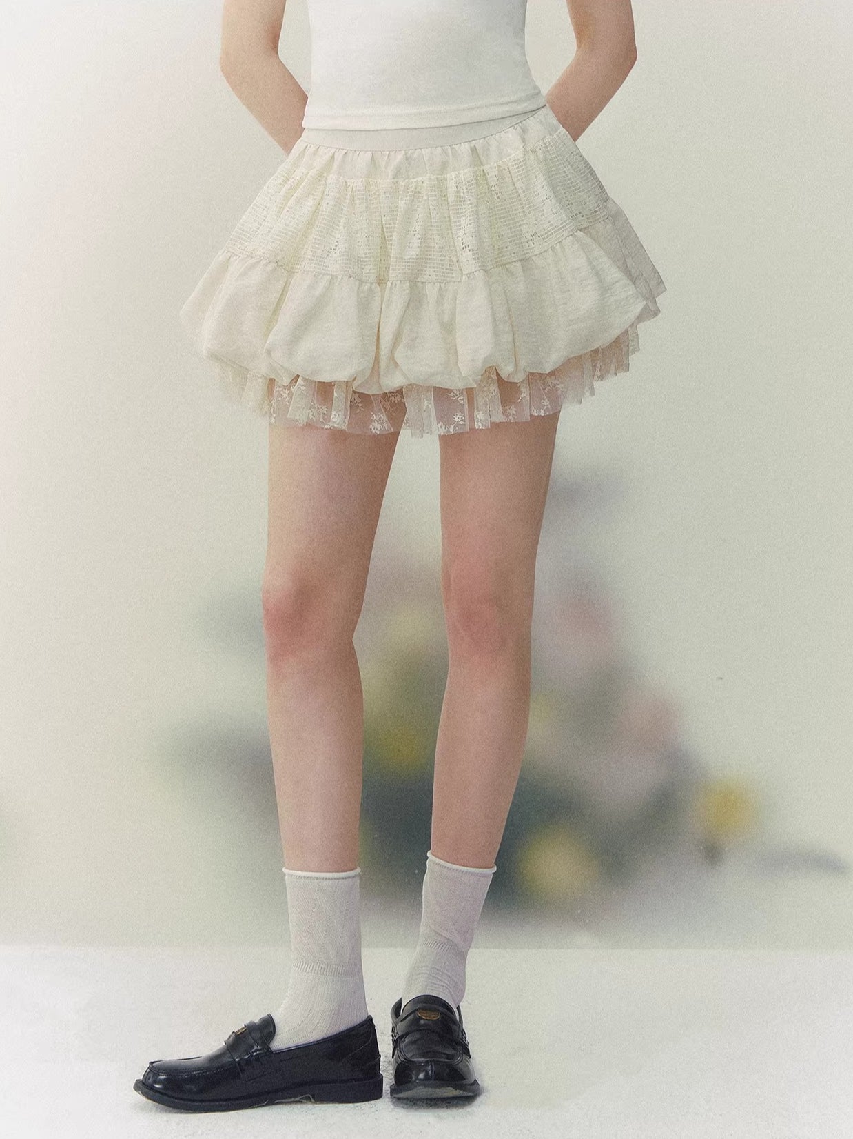 Lace Tiered Mini Skirt