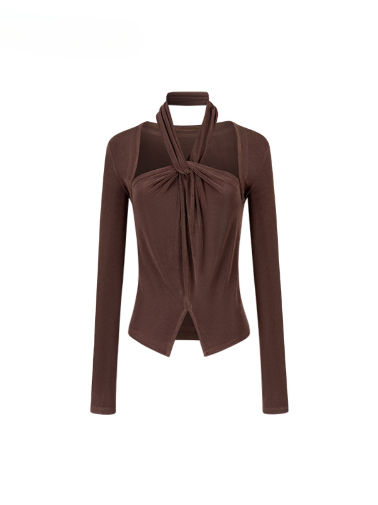 Knitted Halter Neck Slit Tank Top