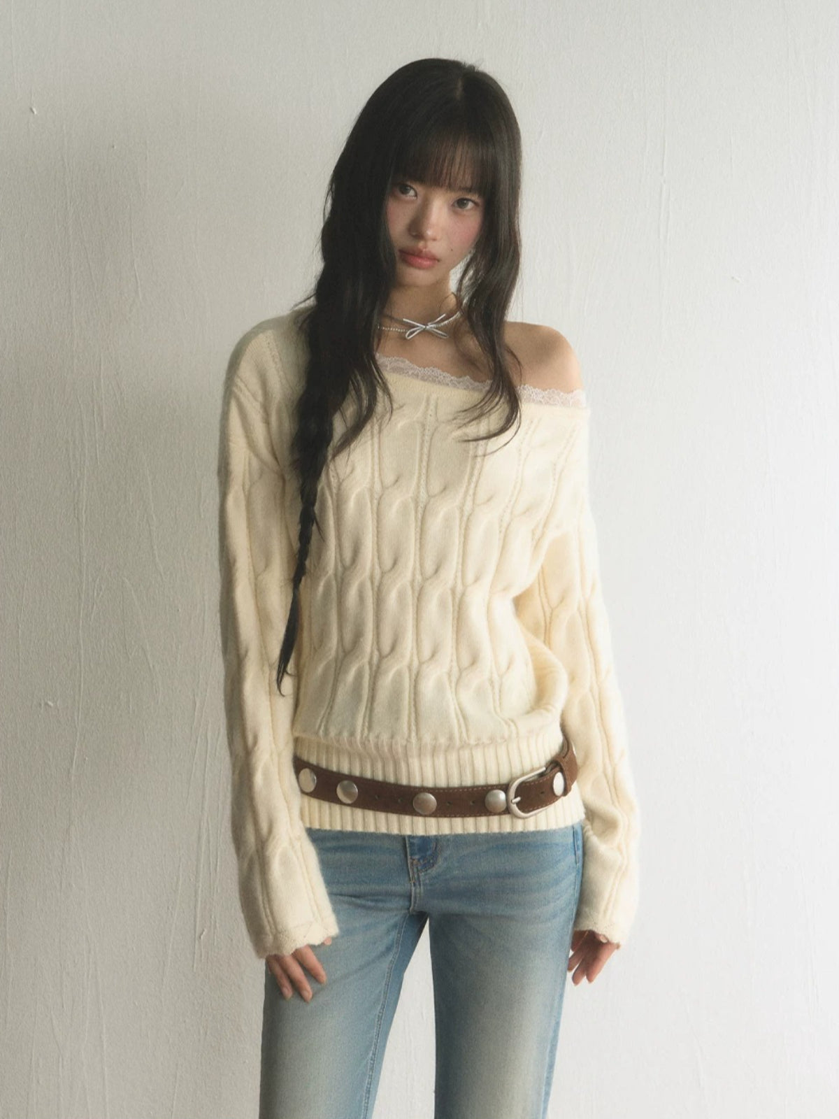 Off Shoulder Knit Sweater