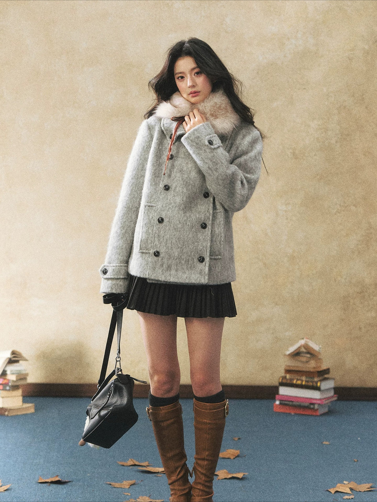 Vintage Double Breasted Bow Collar Coat