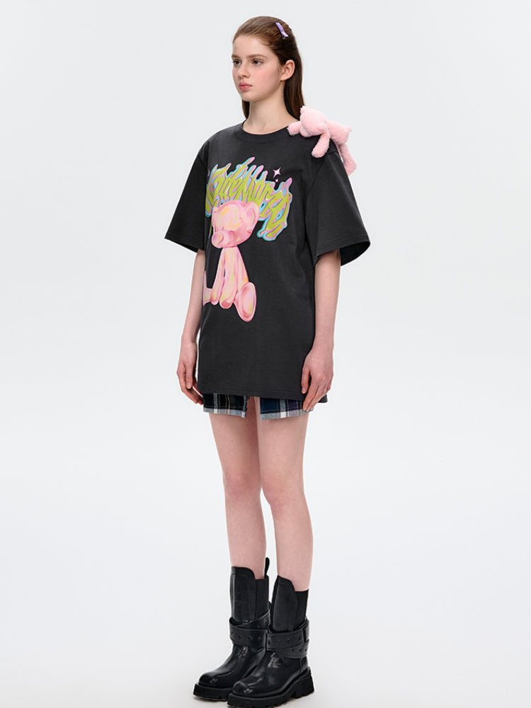 Illustrated Colorful Bear Round-Neck T-Shirt