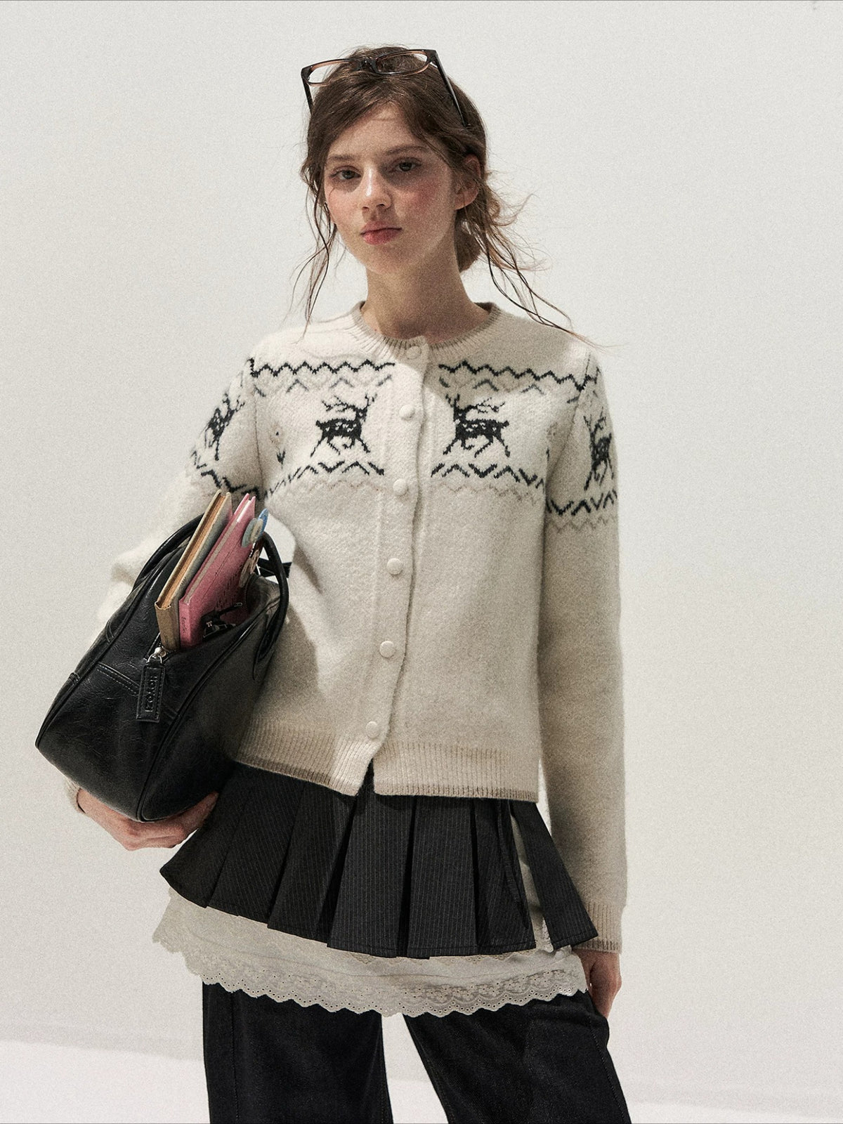 Deer Fair Isle Knit Cardigan