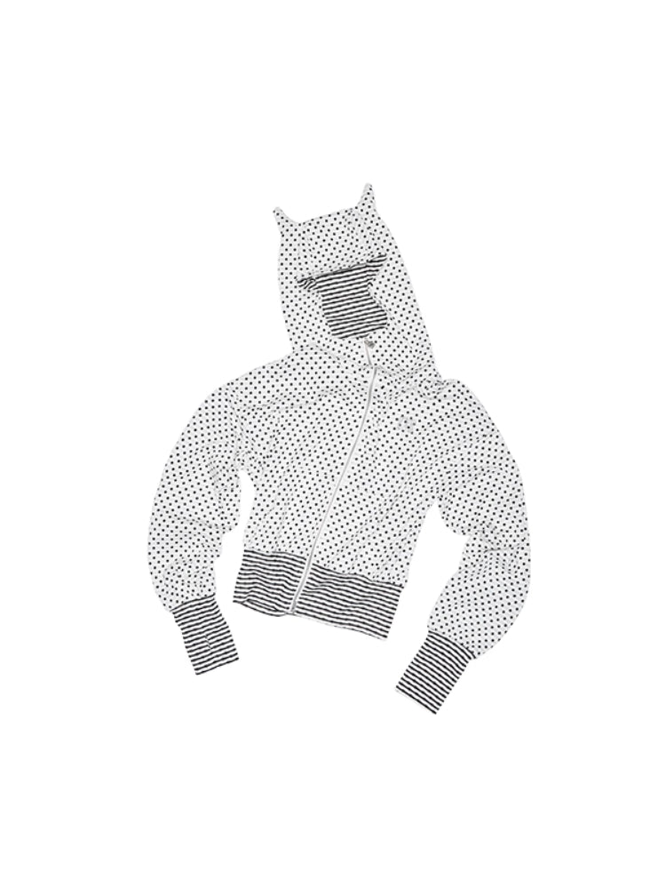 Double-Slider Small Polka Dot Devil Horn Hoodie