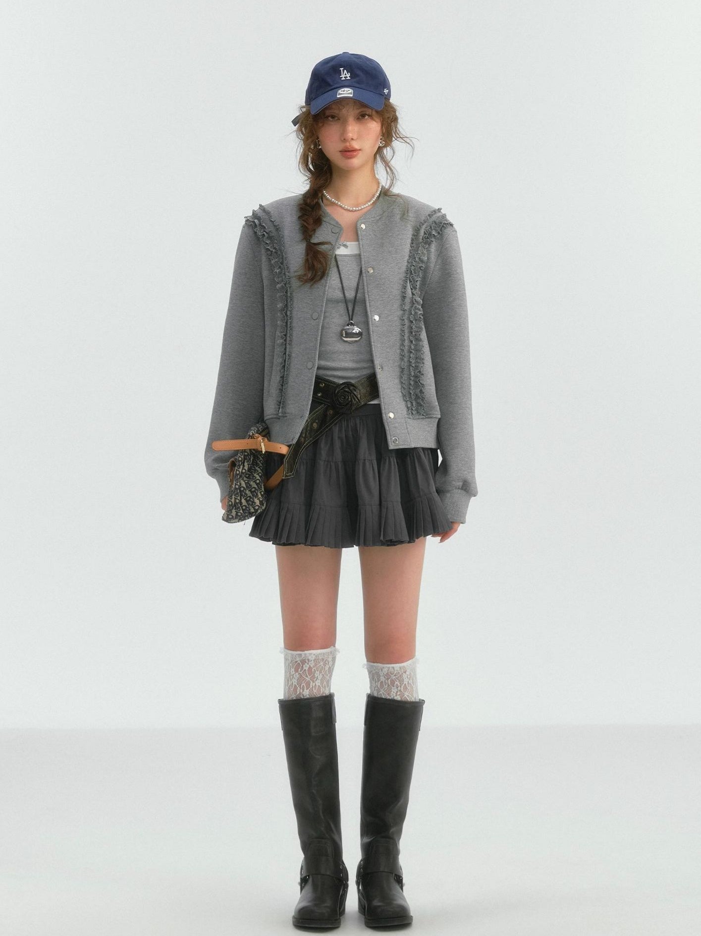 Lace‑Trim Baseball Jacket