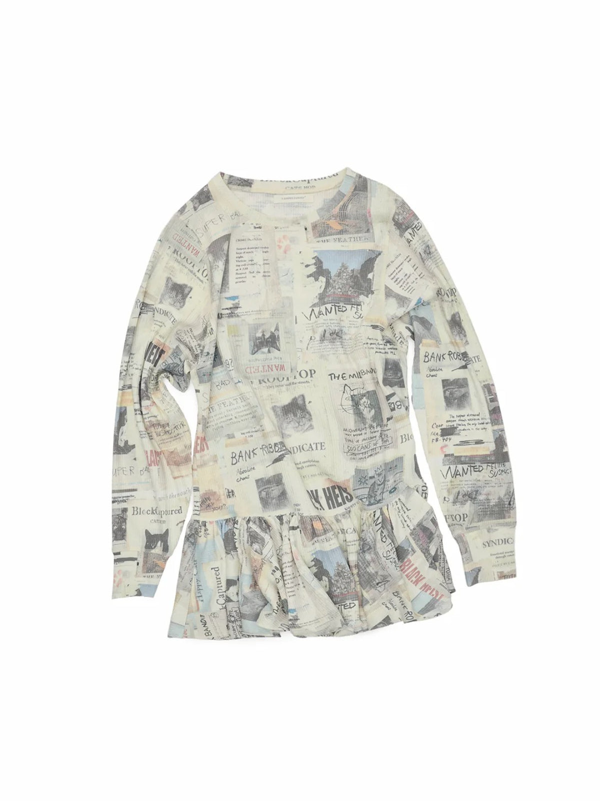 Cat Newspaper Ruffle Waffle Dress