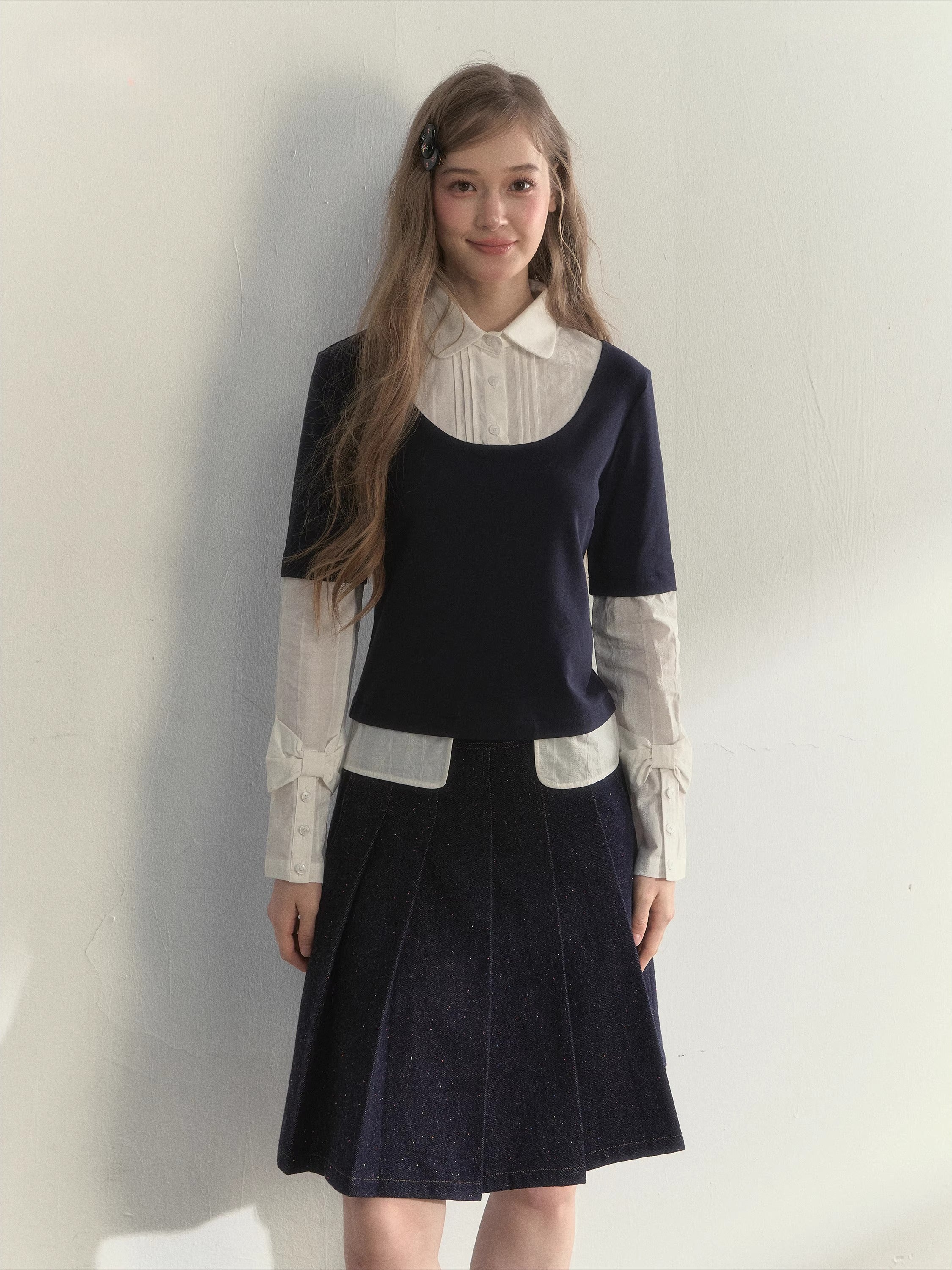 Layered Shirt Knit Top