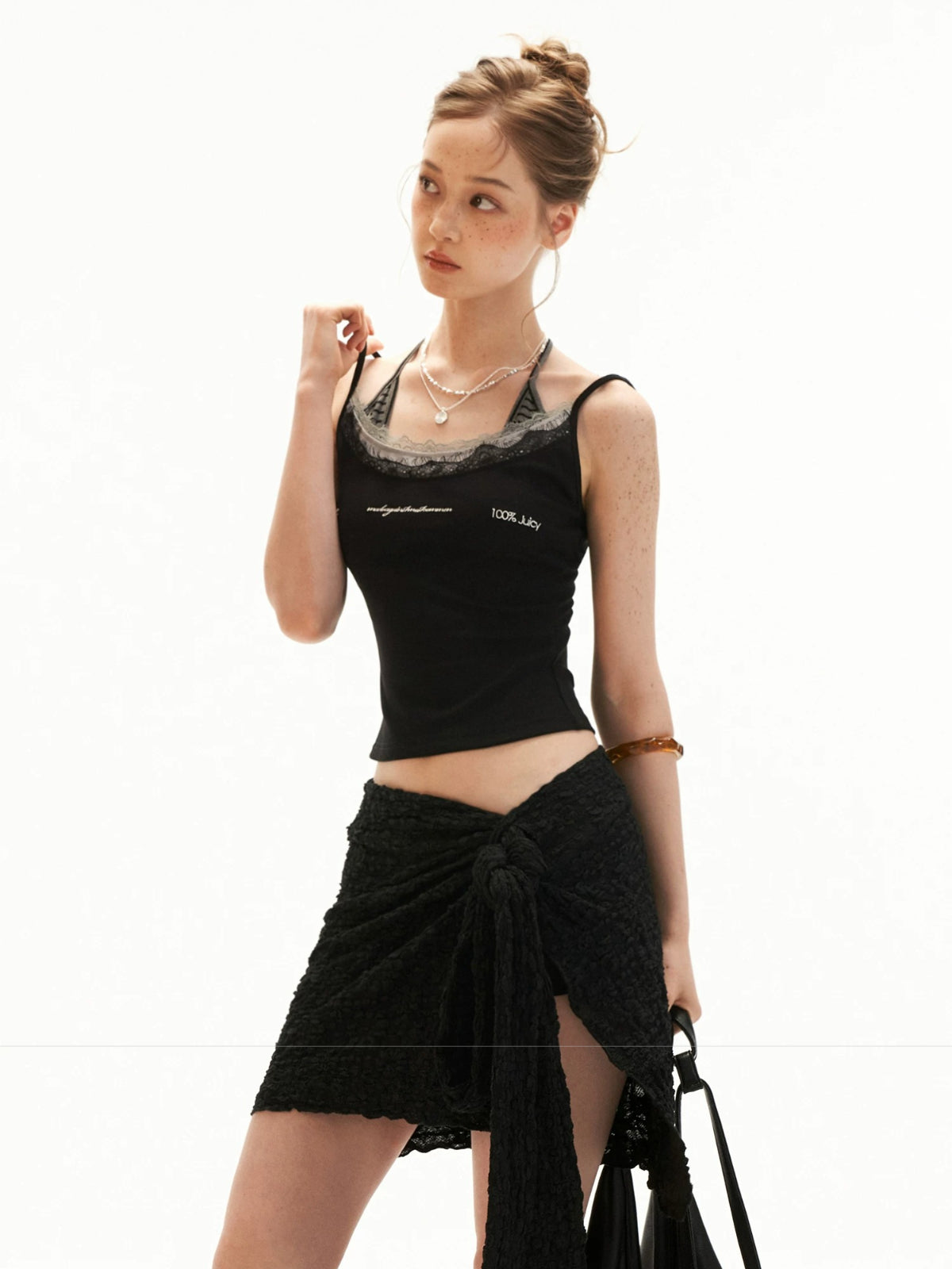 Layered Embroidered Letter Cami Top