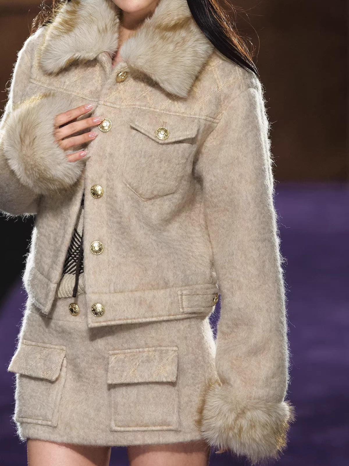 Oatmeal Quilted Wool Jacket & Skirt Set