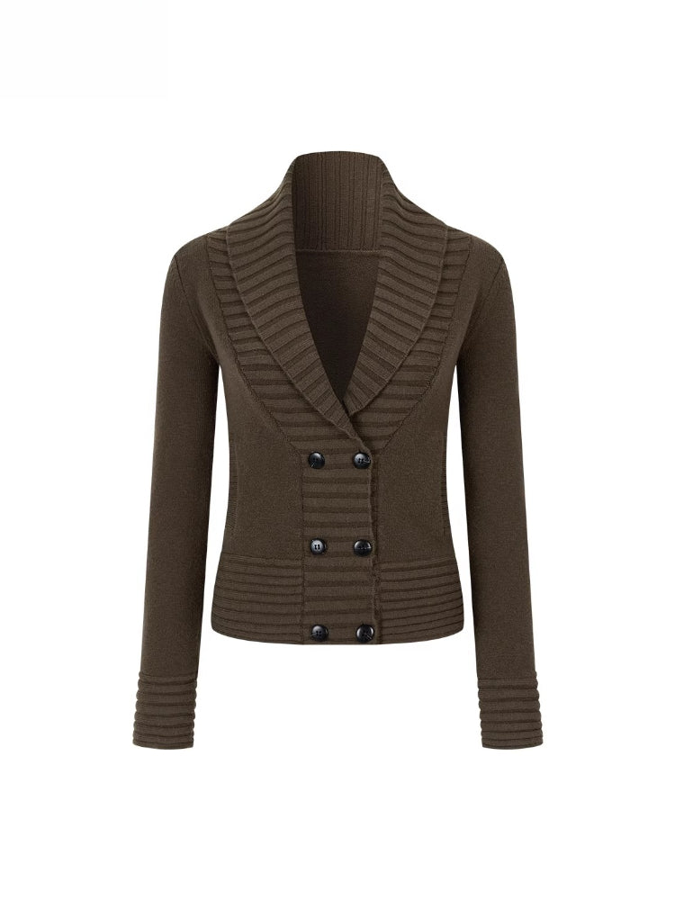 V-neck Double-breasted Knit Sweater