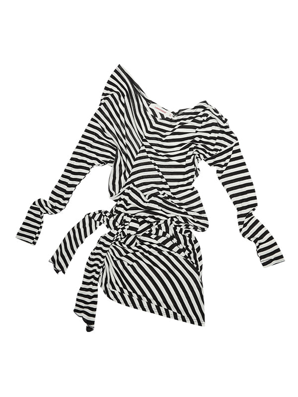 Black & White Striped Asymmetrical Dress