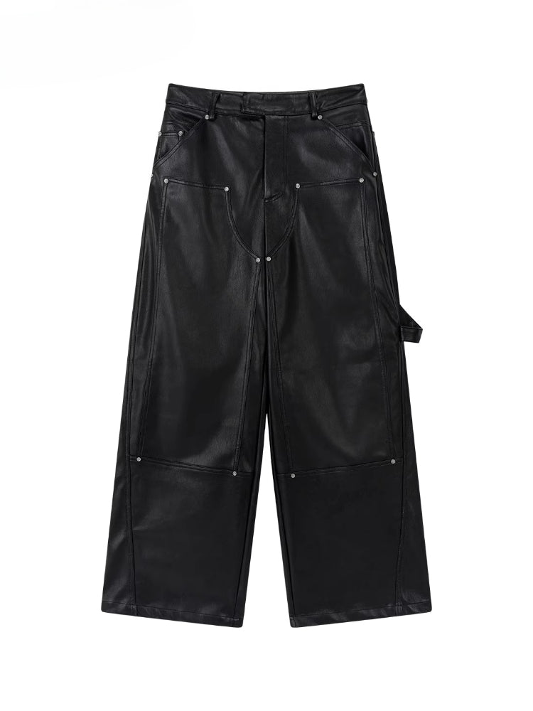 Strap & Stud Detail PU Leather Pants