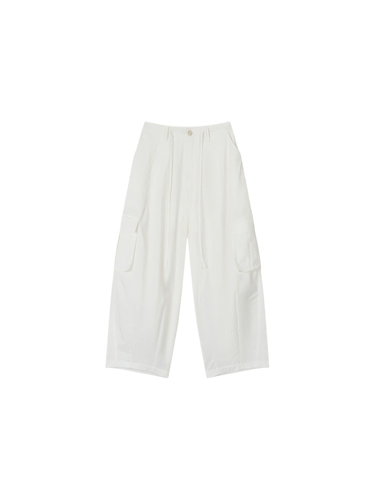 Wide-Leg Beaded Cargo Large Pockets Pants
