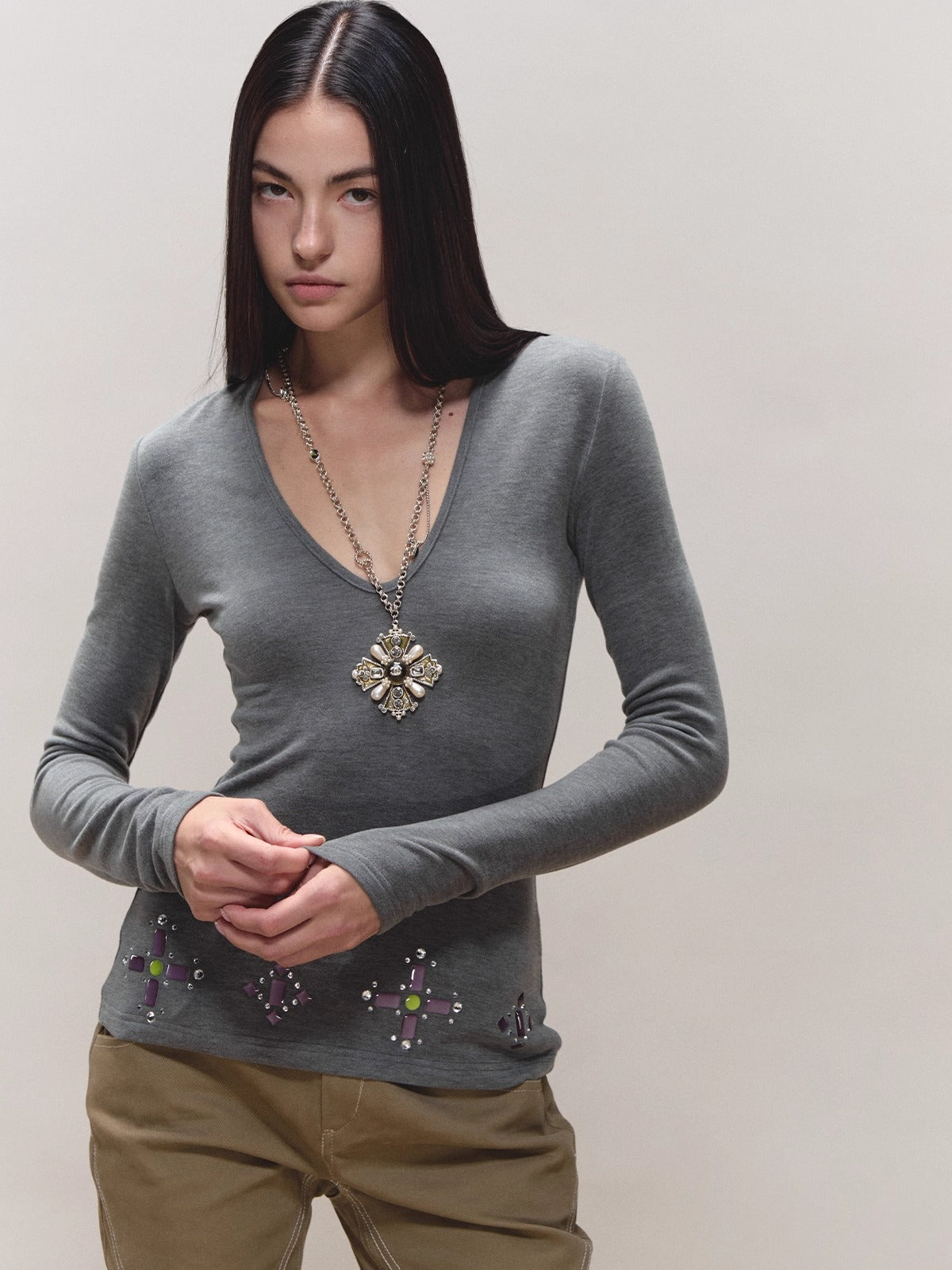 Gem-Detail Two-Piece Knit Set