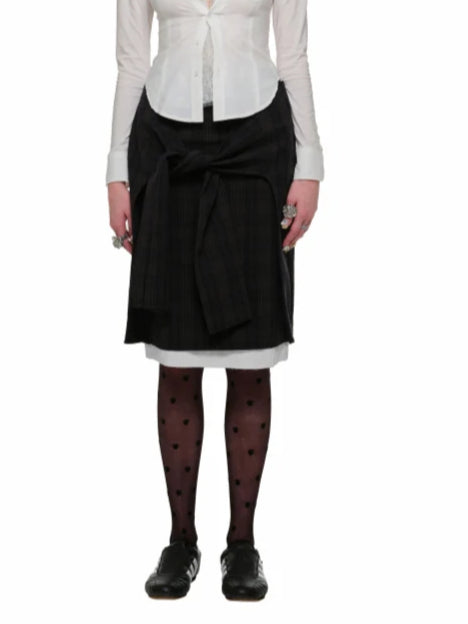 Contrast Plaid Knot Wrap Skirt