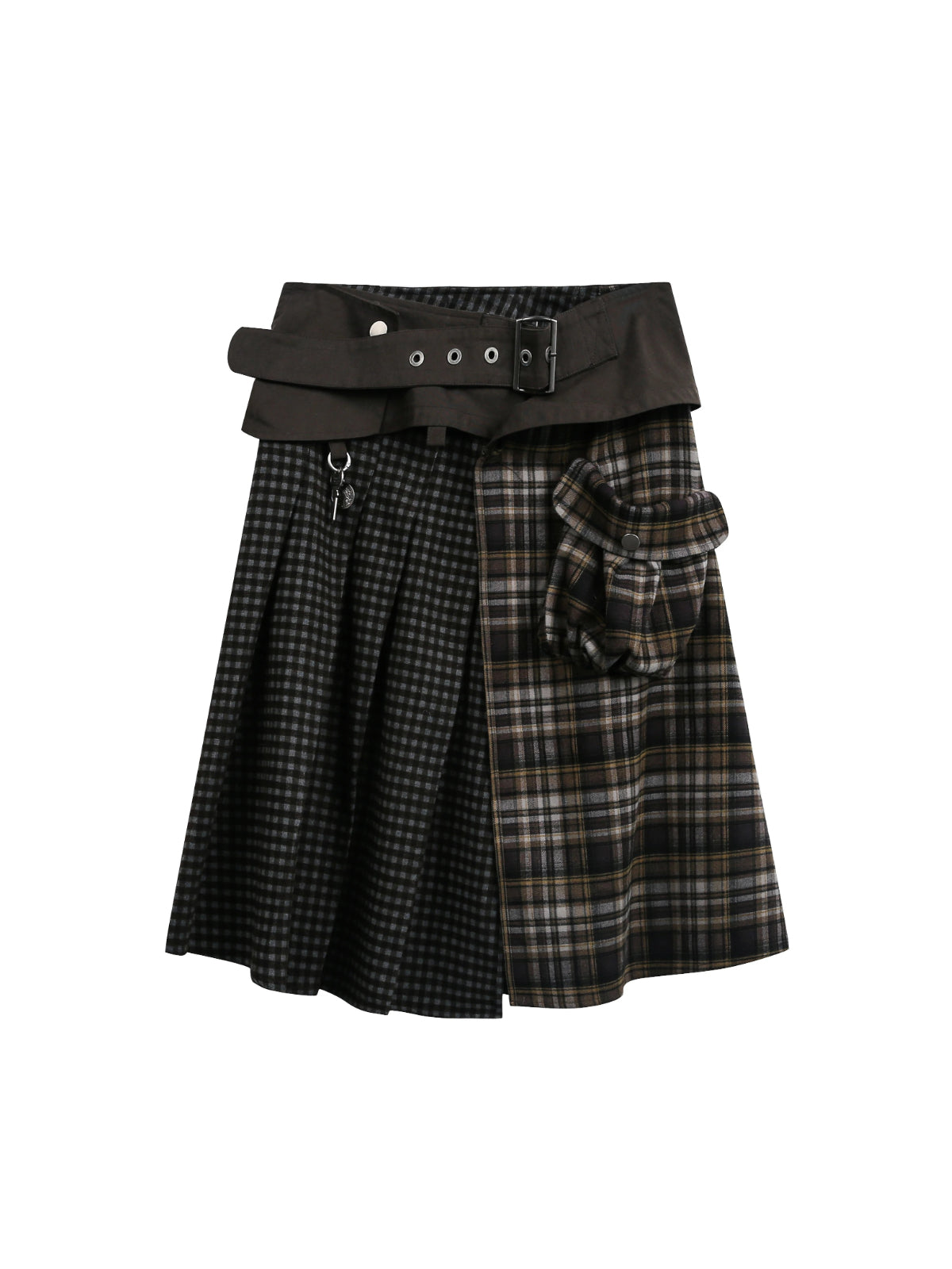 Plaid Panel Utility Midi Skirt