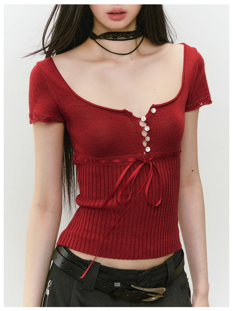 Bowknot Lyocell Knit T-shirt