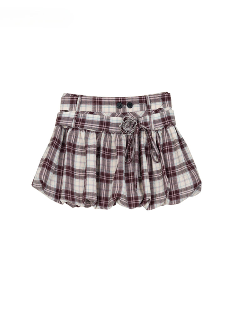 Plaid Design Shirt & Skirt Set