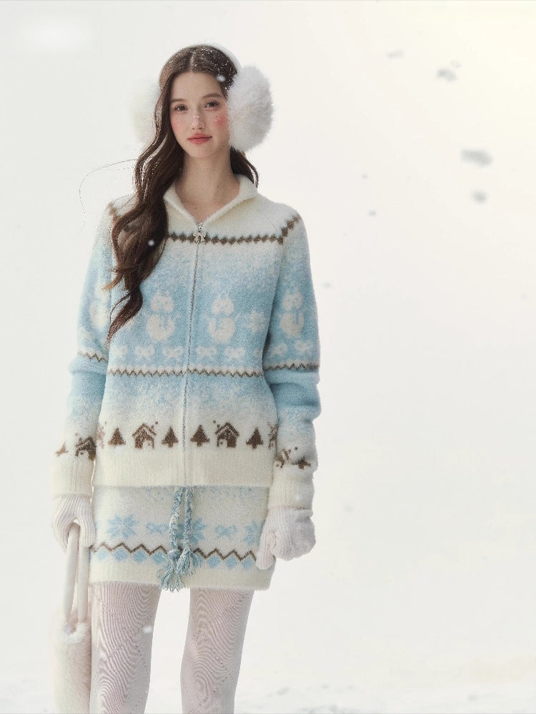 "Snowfall Minka" Fair Isle Mink Knit Sweater & Skirt Set