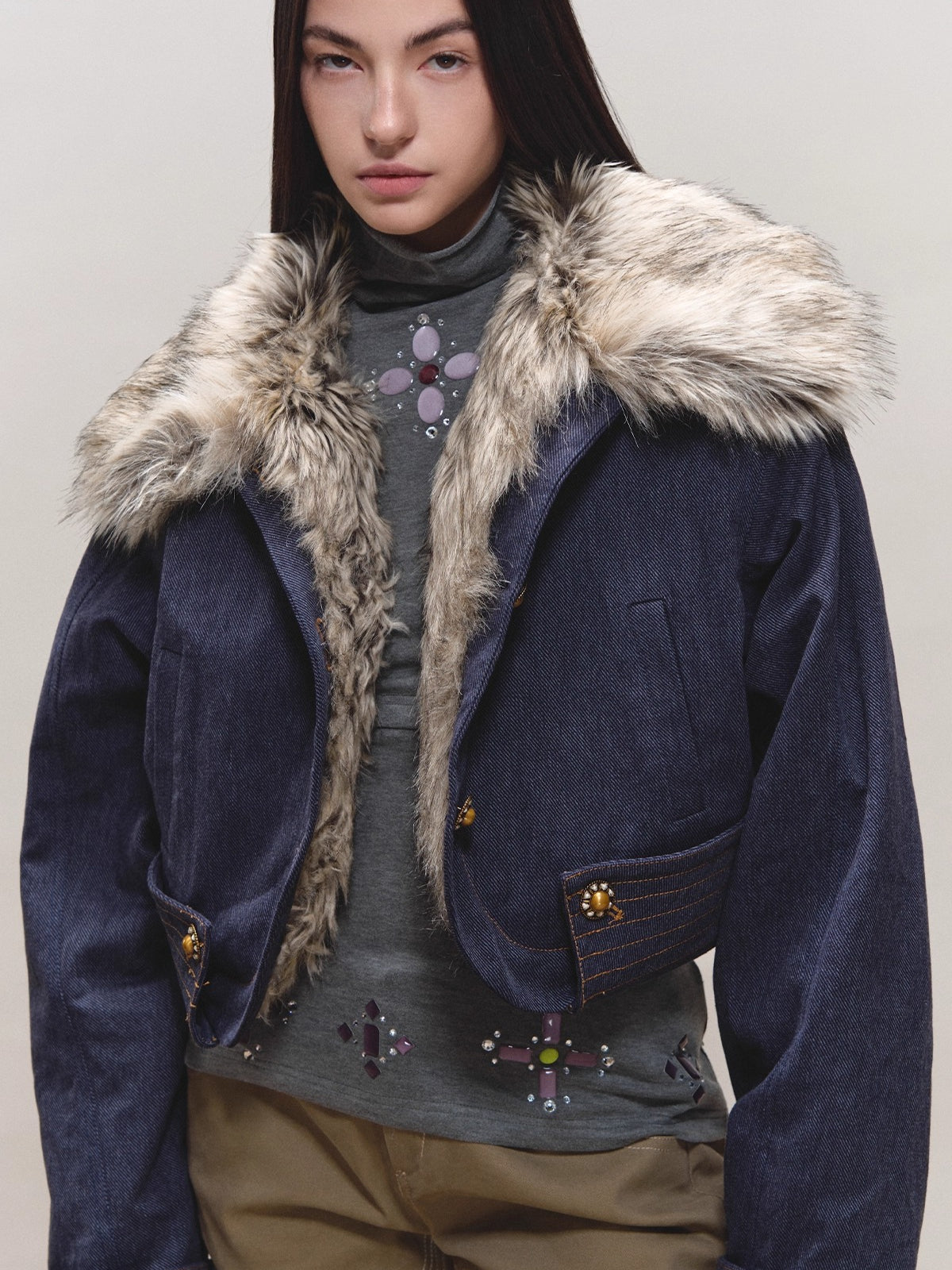 Fur-Collar Fitted Parka Jacket
