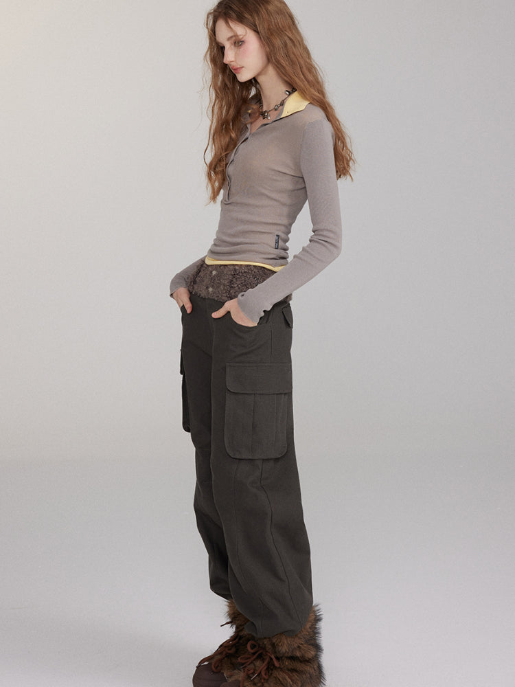 Patchwork Embroidered Pocket Cargo Pants