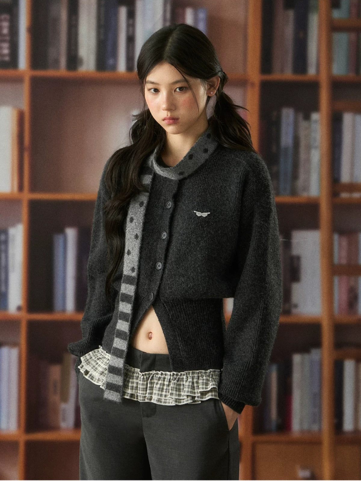 Retro Striped Knit Button Cardigan