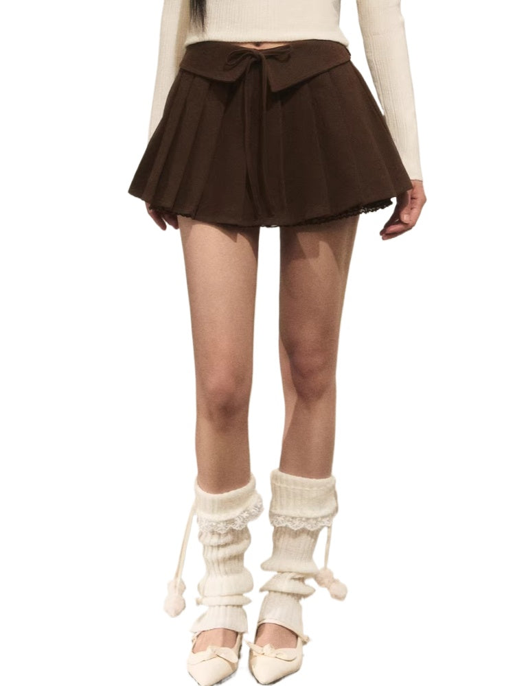 Bow Tie Pleated A-Line Skirt