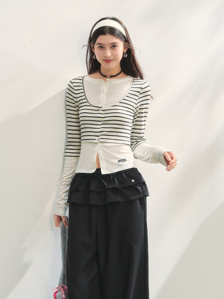 Striped Two-piece Contrast Color Cardigan