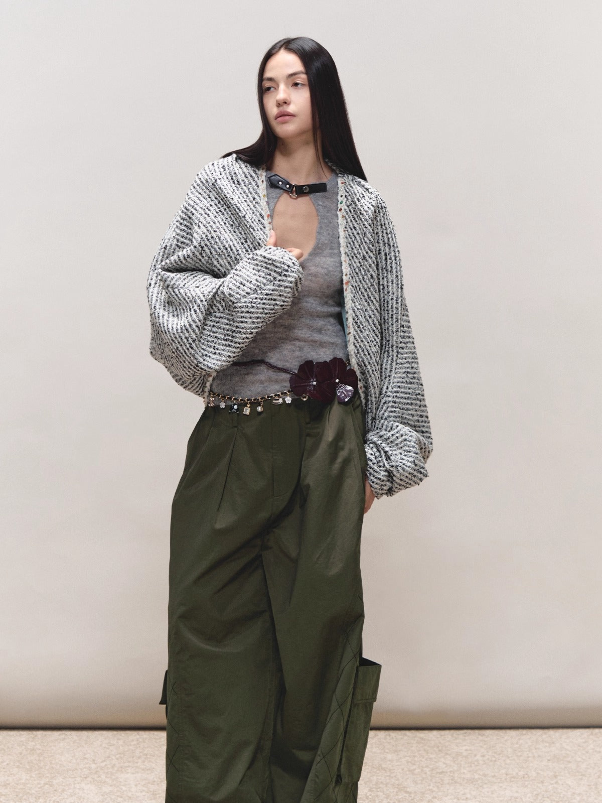 Bouclé Stripe Cape Coat