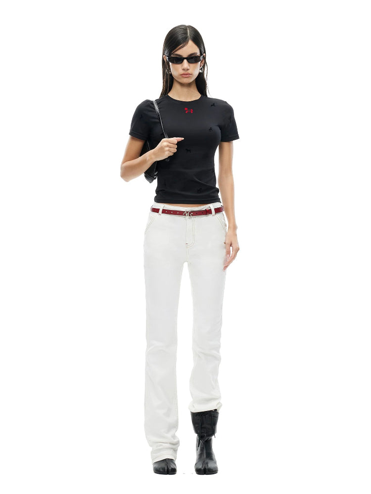 "White" Washed Straight Jeans