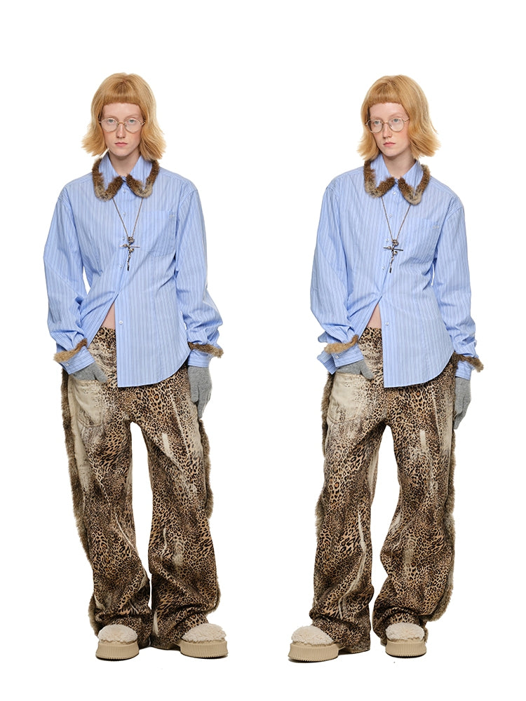 Striped Plaid Rabbit Fur Shirt