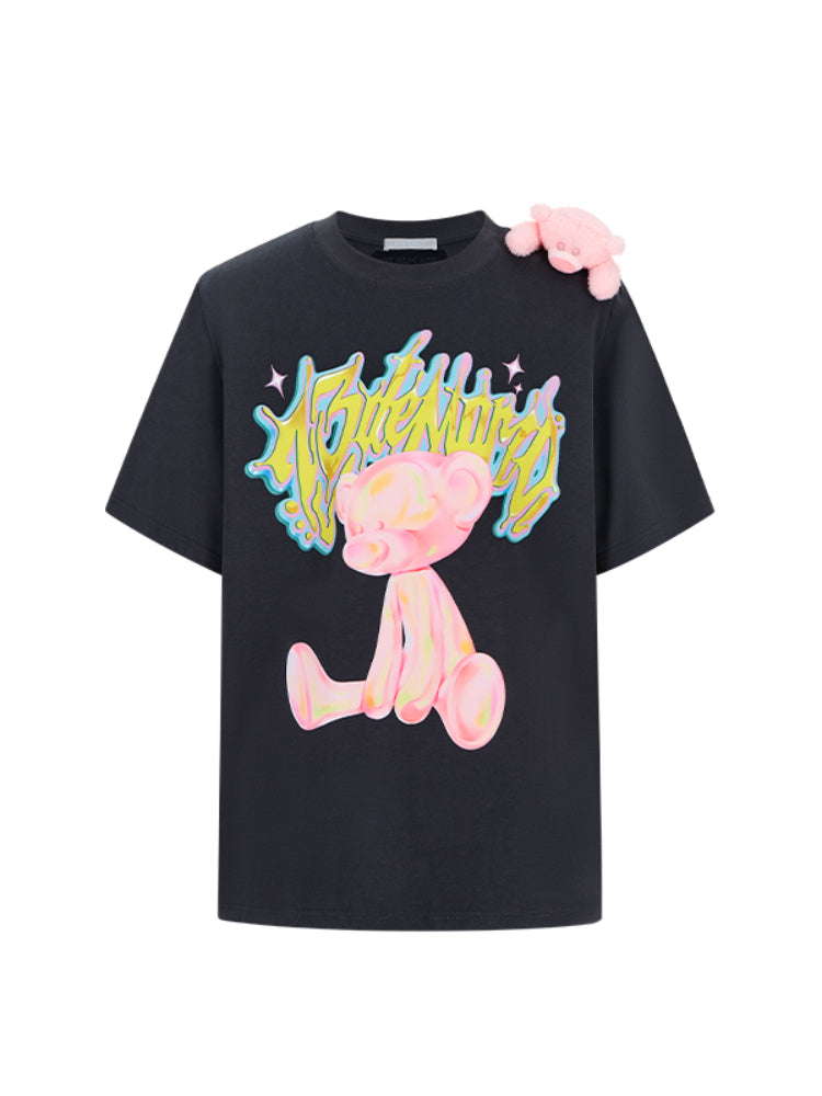 Illustrated Colorful Bear Round-Neck T-Shirt